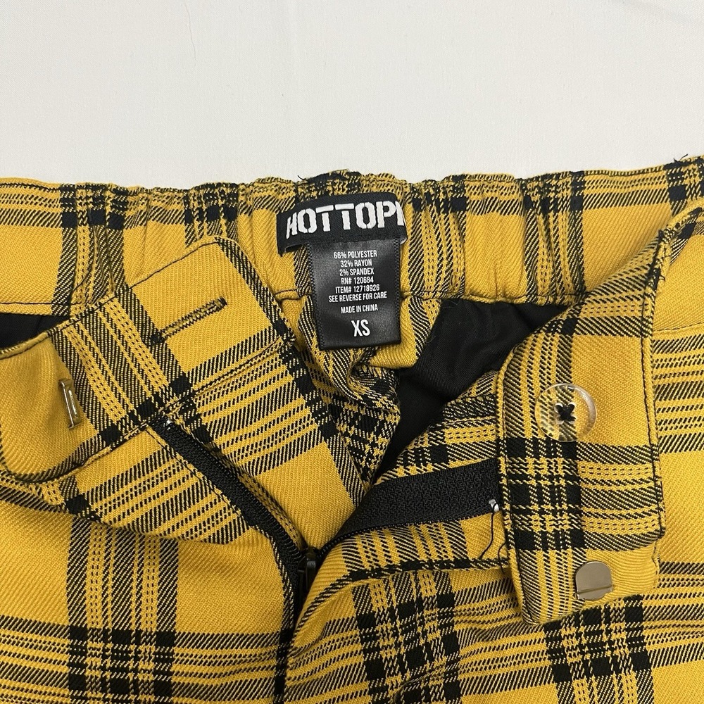 Hot Topic Yellow Black Plaid Skinny Trousers XS High Rise Tartan Pants Clueless - Picture 2 of 5